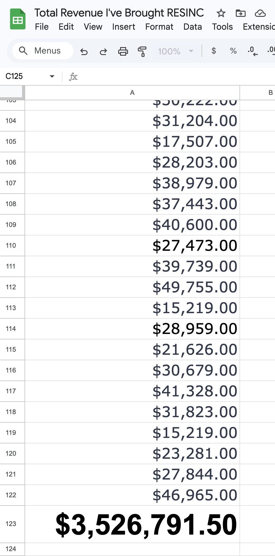 Personal deal tracker — total cash collected: $3,526,791.50